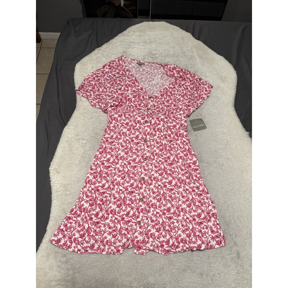 New Falls Creek Women's Pink Floral Button Sun Dress Plus Size 3X